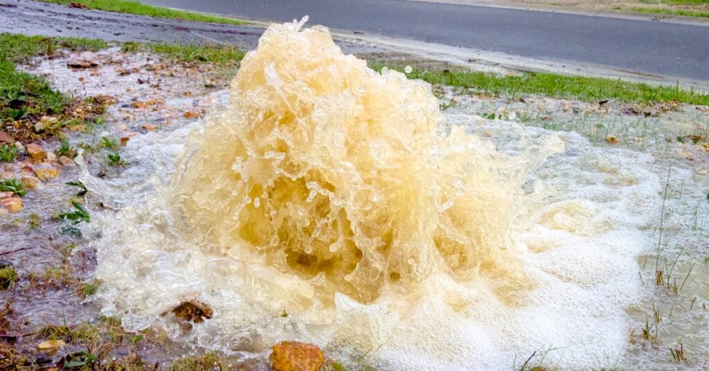 a large amount of water is coming out of a hole in the ground