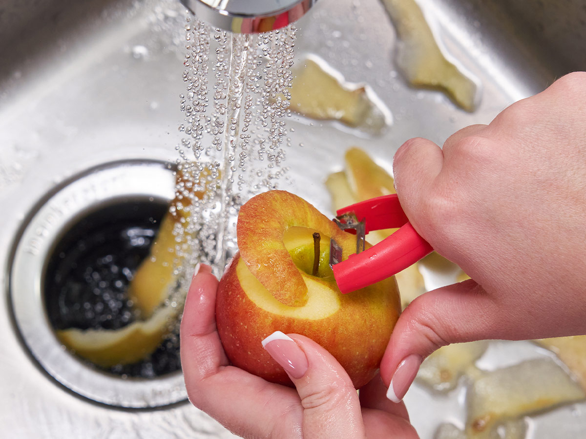 apple peelings going down a drain