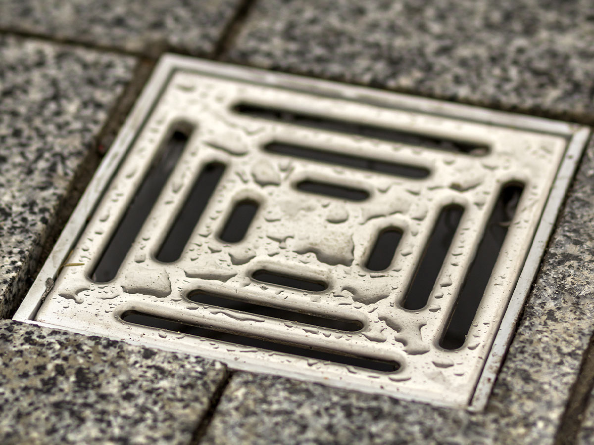 water on a floor drain